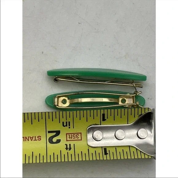 Vintage Hair Barrettes Clips Kelly Green 50s 70s 80s Retro - Picture 6 of 8